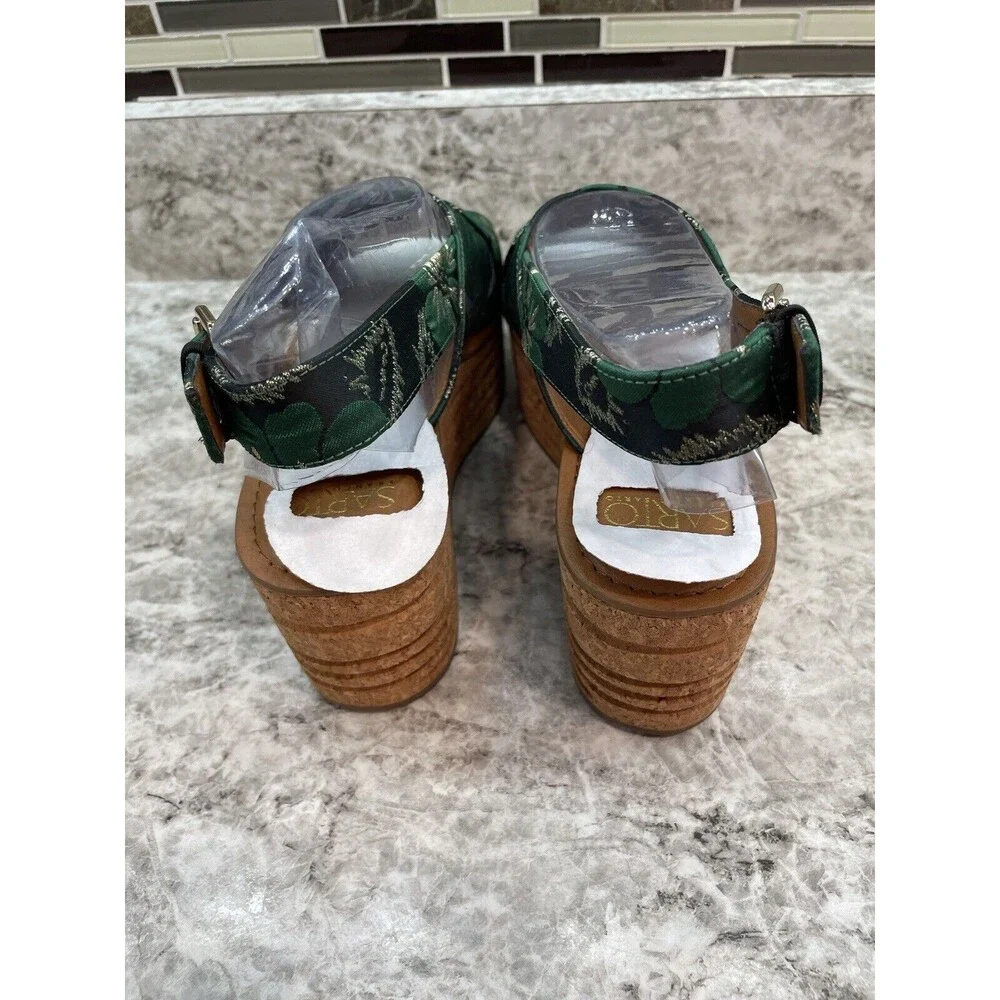NEW Franco Sarto Caroline 2 Wedge Sandal 10 NIB Green & Black Floral